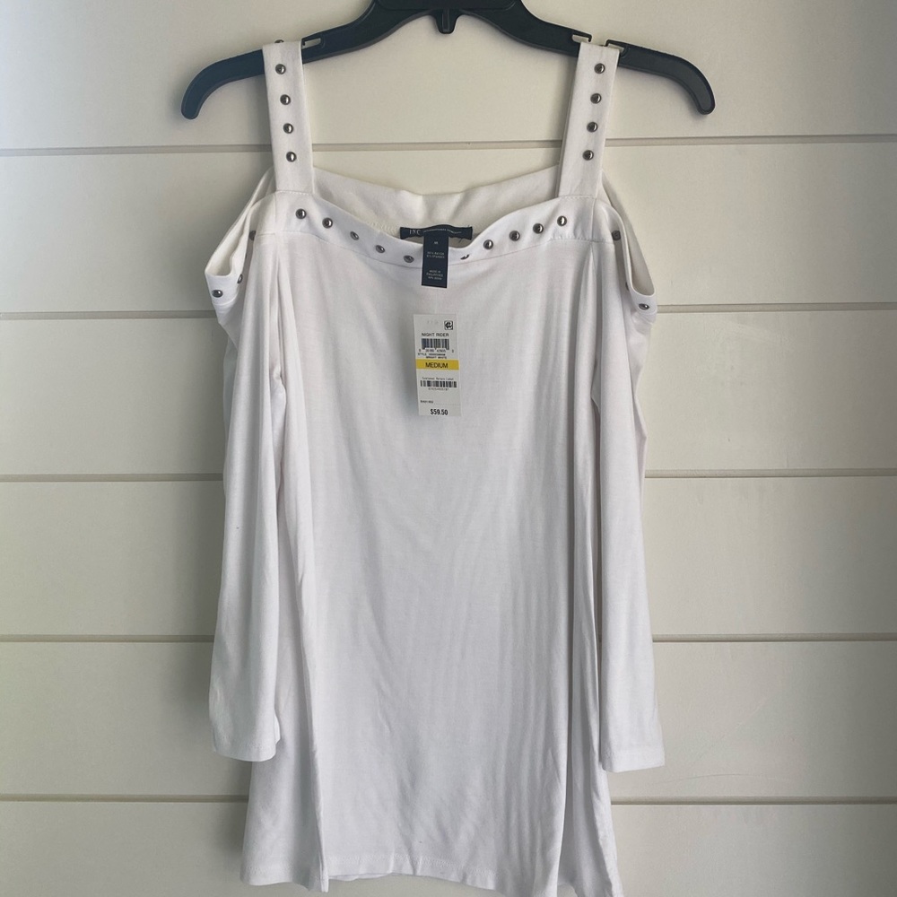 I-N-C White Cold Shoulder Studded Top‼️